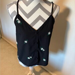 Topshop Black Camisole with Floral Embroidery and Beading